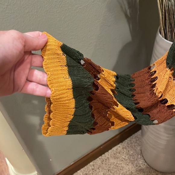 Cider Knit V-Neck Striped Knotted Crochet Boho Flare Sleeve Cardigan Sweater XL - Picture 9 of 15